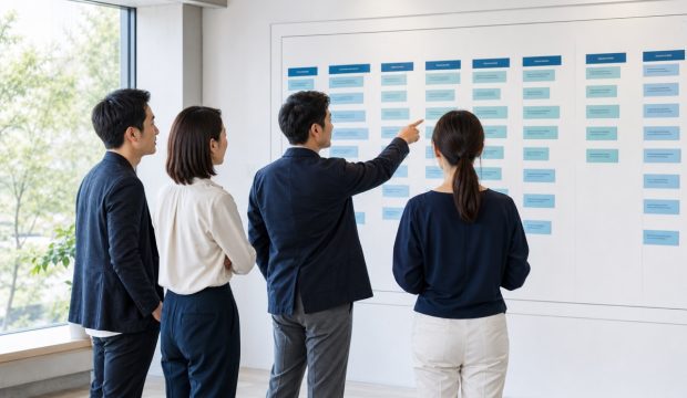 チームで計画を整理するチームビルディング研修のイメージ